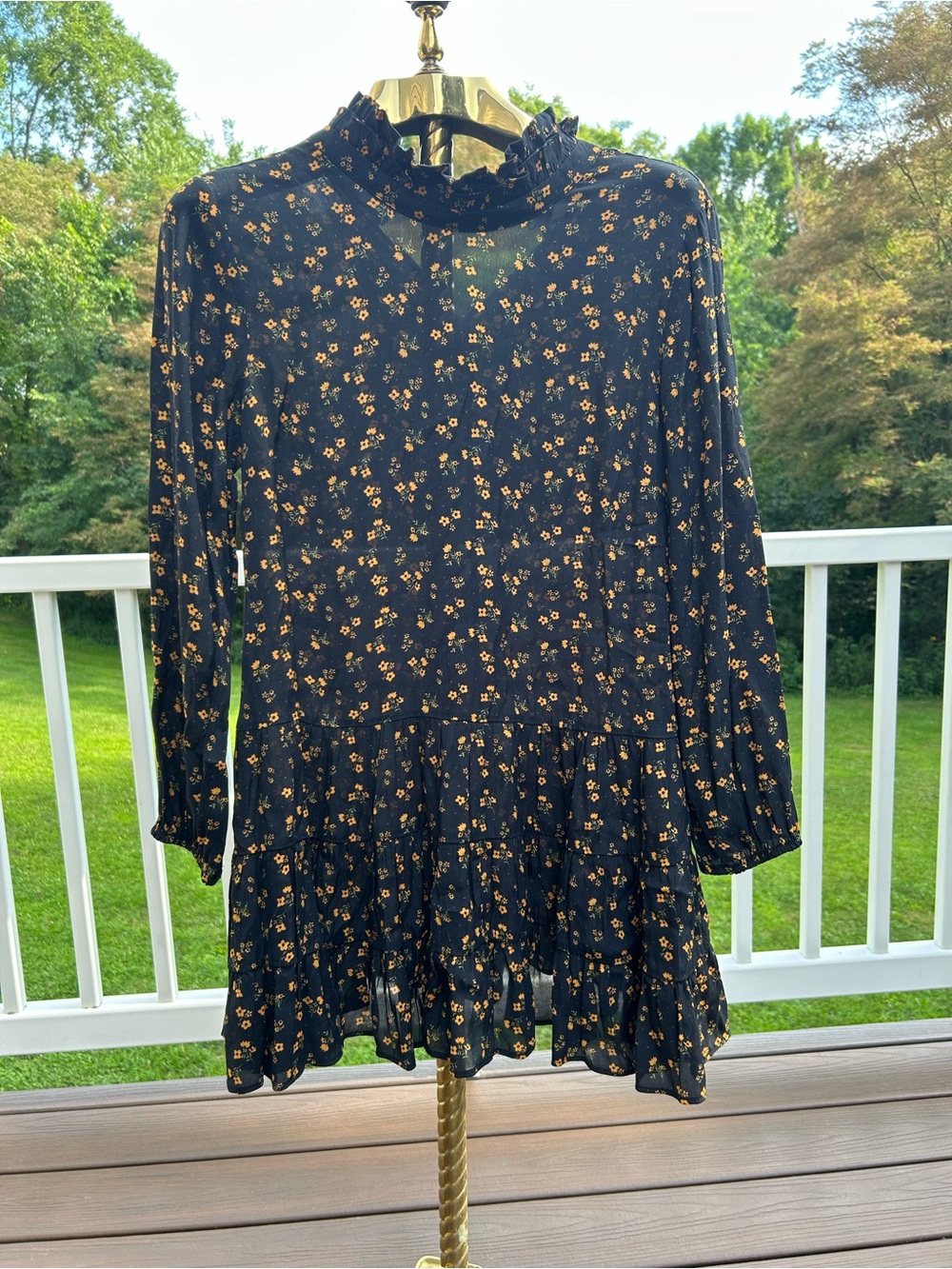 Zara Black Mini Dress with Yellow Floral Print